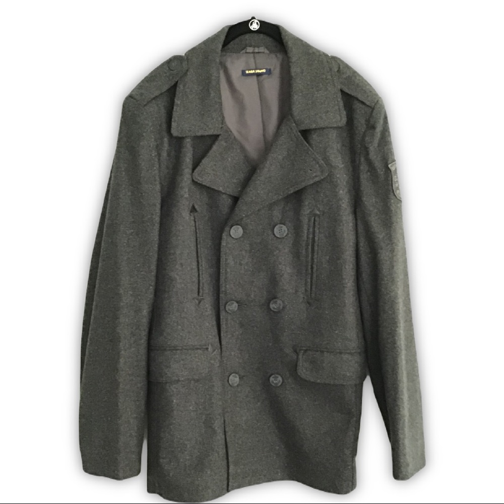 Zara Mens Wool Peacoat Grey